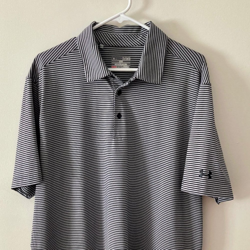 Under Armour Mens Heatgear Polo Golf Shirt Grey Striped Size XL